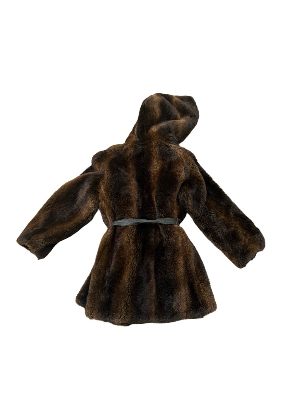 Vintage Zimmerman Furs Brown Faux Fur Hooded Coat Belted 70s Glam - Picture 3 of 7